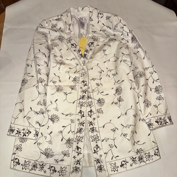 Susan Graver Jackets & Blazers - Susan Graver Style Linen Cotton Floral Embroidered Size S White Jacket Blazer